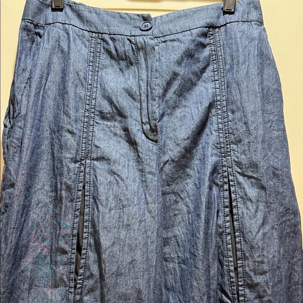 NWT OZAI N KU DENIM Cropped Pants Blue Denim Chambray Size L - Picture 9 of 9